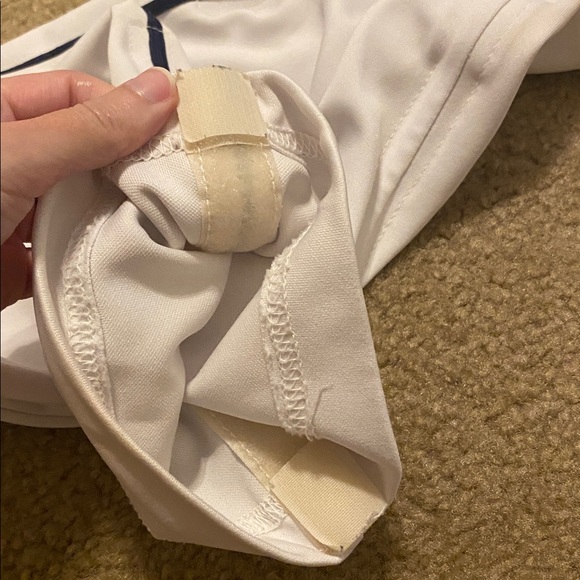 White Men's Baseball Pants with Navy Stripe - Picture 10 of 10